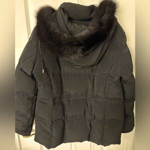 Utex Black Down Puffer Coat with Faux Fur Removable Hood L